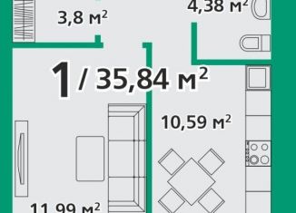 Продам 1-комнатную квартиру, 35.8 м2, посёлок городского типа Берёзовка