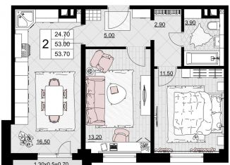 Продажа 2-комнатной квартиры, 53.7 м2, Анапа