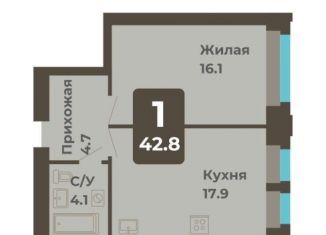 1-комнатная квартира на продажу, 42.8 м2, Чебоксары, улица И.П. Прокопьева, поз3.3, Калининский район
