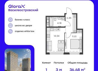 Продам 1-комнатную квартиру, 36.7 м2, Санкт-Петербург, метро Приморская
