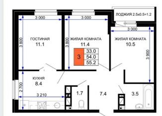 Продажа 3-комнатной квартиры, 55.2 м2, Краснодар