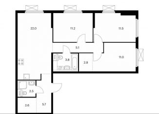 Продажа трехкомнатной квартиры, 78.3 м2, Котельники, ЖК Кузьминский Лес