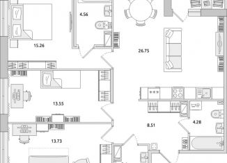 Продажа трехкомнатной квартиры, 93.5 м2, Санкт-Петербург, Красногвардейский переулок, 23Н, Красногвардейский переулок