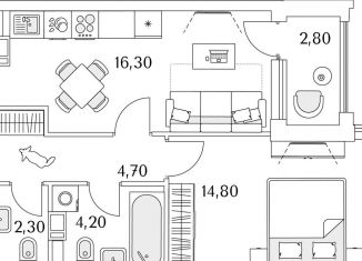 Продается однокомнатная квартира, 43.7 м2, Санкт-Петербург, муниципальный округ Юнтолово