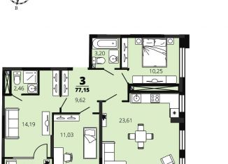 Продам 3-комнатную квартиру, 77.2 м2, Рязань, микрорайон Олимпийский городок, 4, ЖК Северный