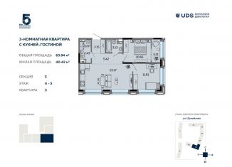 3-ком. квартира на продажу, 64 м2, Ижевск, ЖК Пять Континентов