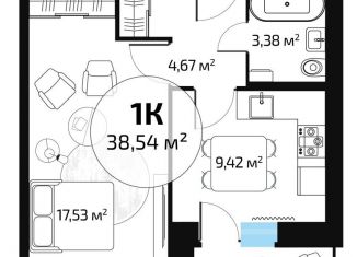 Продажа 1-комнатной квартиры, 36.8 м2, Самара, метро Юнгородок