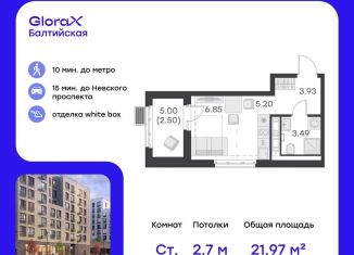 Квартира на продажу студия, 22 м2, Санкт-Петербург, улица Шкапина, 43-45, муниципальный округ Екатерингофский