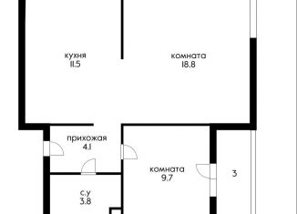 Двухкомнатная квартира на продажу, 49.4 м2, Краснодар, ЖК Самолёт-4, улица Константина Гондаря, 103к1