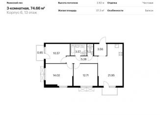3-комнатная квартира на продажу, 74.7 м2, городской посёлок Янино-1, ЖК Янинский Лес, жилой комплекс Янинский Лес, к12