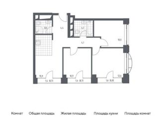 3-комнатная квартира на продажу, 67.2 м2, Москва, жилой комплекс Новоданиловская 8, к2, Донской район