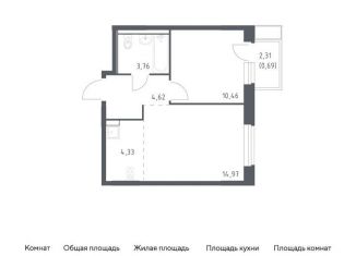 Продам 1-комнатную квартиру, 38.8 м2, поселение Филимонковское, жилой комплекс Квартал Марьино, к1
