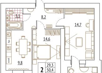 Продажа 2-ком. квартиры, 53.7 м2, Череповец, Первомайская улица, 16