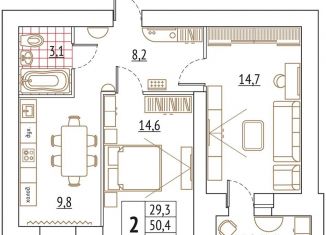 Продажа 2-комнатной квартиры, 53.5 м2, Череповец, Первомайская улица, 16