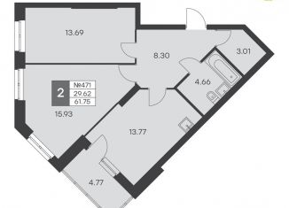 Продается 2-ком. квартира, 61.8 м2, Екатеринбург, ЖК Миллениум, улица Громова, 26