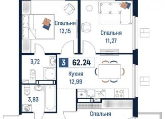 Продам трехкомнатную квартиру, 62.2 м2, Ленинградская область