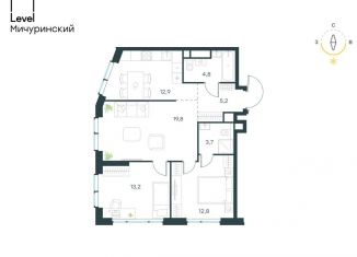 Продается 3-комнатная квартира, 72.4 м2, Москва, жилой комплекс Левел Мичуринский, к9