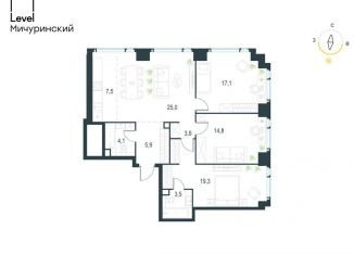Продам четырехкомнатную квартиру, 97.2 м2, Москва, ЗАО, жилой комплекс Левел Мичуринский, к1