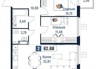 2-ком. квартира на продажу, 62.7 м2, Ярославская область, Романовская улица, 6к2