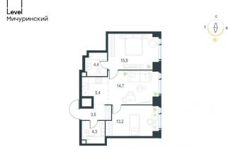 3-комнатная квартира на продажу, 61 м2, Москва, метро Мичуринский проспект, жилой комплекс Левел Мичуринский, к1