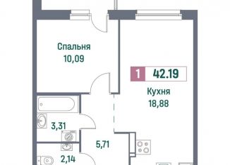 Продается 1-ком. квартира, 42.2 м2, Мурино