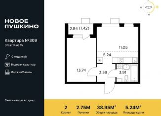 Продается 2-комнатная квартира, 39 м2, Пушкино, жилой комплекс Новое Пушкино, к21