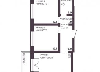 Продается 2-ком. квартира, 53.5 м2, Челябинск