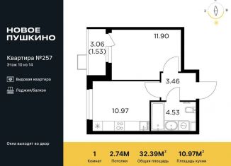 Продажа 1-комнатной квартиры, 32.4 м2, Пушкино, жилой комплекс Новое Пушкино, к23