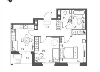 2-комнатная квартира на продажу, 61.4 м2, Омская область, микрорайон Зелёная Река, 11