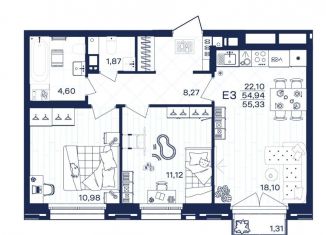 Продаю двухкомнатную квартиру, 55.3 м2, Тула
