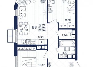 Продам 2-комнатную квартиру, 52.9 м2, Тула