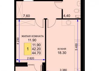 Продается 1-комнатная квартира, 44.7 м2, поселок Южный, Казачья улица, 6к2