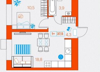 Продается 1-комнатная квартира, 37.5 м2, Тюмень, улица Ветеранов Труда, 36