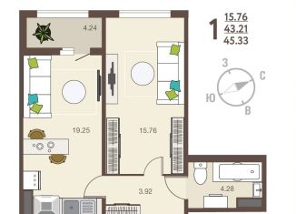 Продается 1-комнатная квартира, 45.3 м2, Курск, Сеймский округ