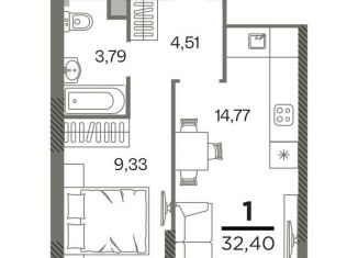 Продаю 1-комнатную квартиру, 32.4 м2, Рязань, Октябрьский район