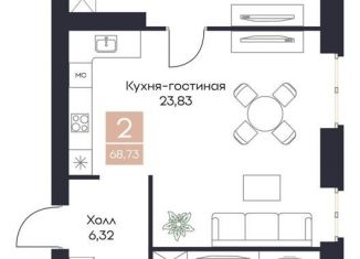 Продажа двухкомнатной квартиры, 68.7 м2, село Поляны