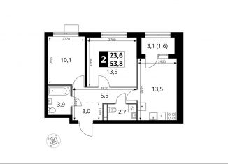 Продается 2-комнатная квартира, 53.8 м2, поселение Мосрентген, жилой комплекс 1-й Ясеневский, к1