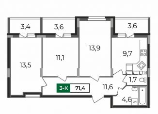 Продаю 3-ком. квартиру, 71.4 м2, Владимирская область, Сталинградский бульвар, 7