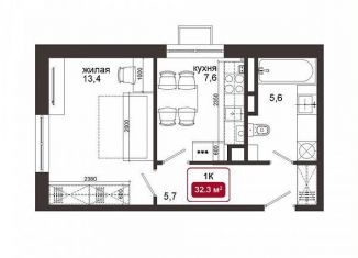 Продам 1-комнатную квартиру, 32.3 м2, деревня Солманово