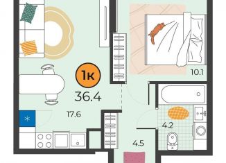 Продаю 1-ком. квартиру, 36.4 м2, Тюменская область, улица Эльвиры Федоровой, 3