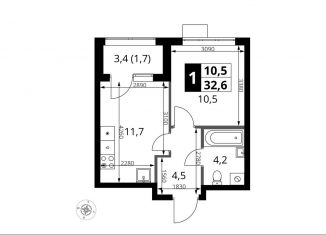 Продажа однокомнатной квартиры, 32.6 м2, поселение Мосрентген, жилой комплекс 1-й Ясеневский, 2