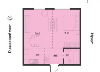 Двухкомнатная квартира на продажу, 44.9 м2, Иркутск, улица Набережная Иркута, 21/1