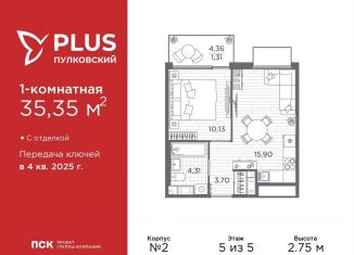 Продажа однокомнатной квартиры, 35.4 м2, Санкт-Петербург, Московский район