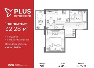 1-ком. квартира на продажу, 32.3 м2, Санкт-Петербург