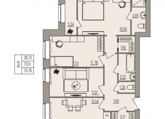 Продажа 3-комнатной квартиры, 74.8 м2, Волгоград, улица Землячки, 84