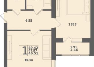 Продается однокомнатная квартира, 49.4 м2, Калининградская область