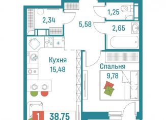 Продам однокомнатную квартиру, 37.1 м2, Мурино, ЖК Графика