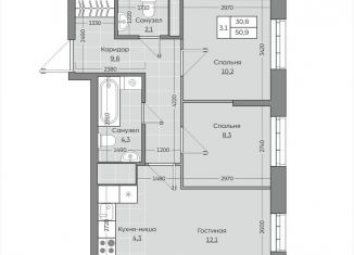 Продается 3-комнатная квартира, 50.9 м2, село Усады, ЖК Южный Парк