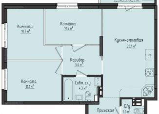 Продается 3-комнатная квартира, 69.6 м2, село Первомайский, ЖК Город Оружейников, жилой комплекс Город Оружейников, 21