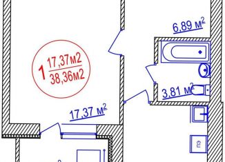 Продаю 1-комнатную квартиру, 38.4 м2, Уфа, улица Лётчиков, 1/9